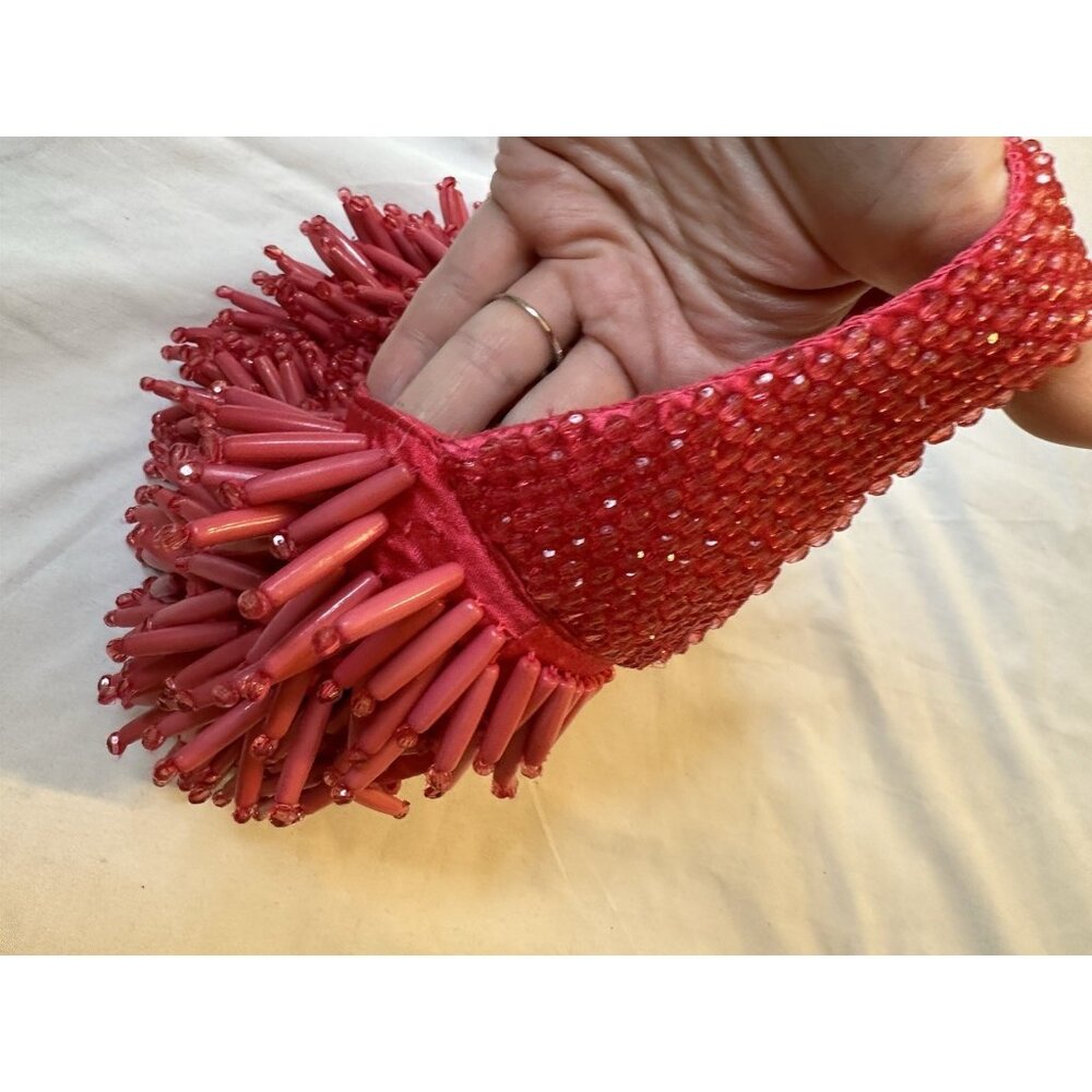 Pink Beaded Fringe Mini Bag Made In India Purse Y2K - Picture 4 of 8